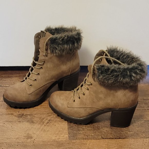 ❣️HP❣️ Just Fab Maricca cuff lace up block chunky heel brown ankle boot sz: 8 - Picture 7 of 10